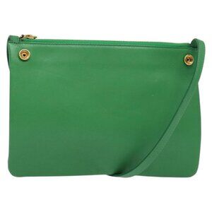 Authentic CELINE Trio Shoulder Bag Leather Green Gold